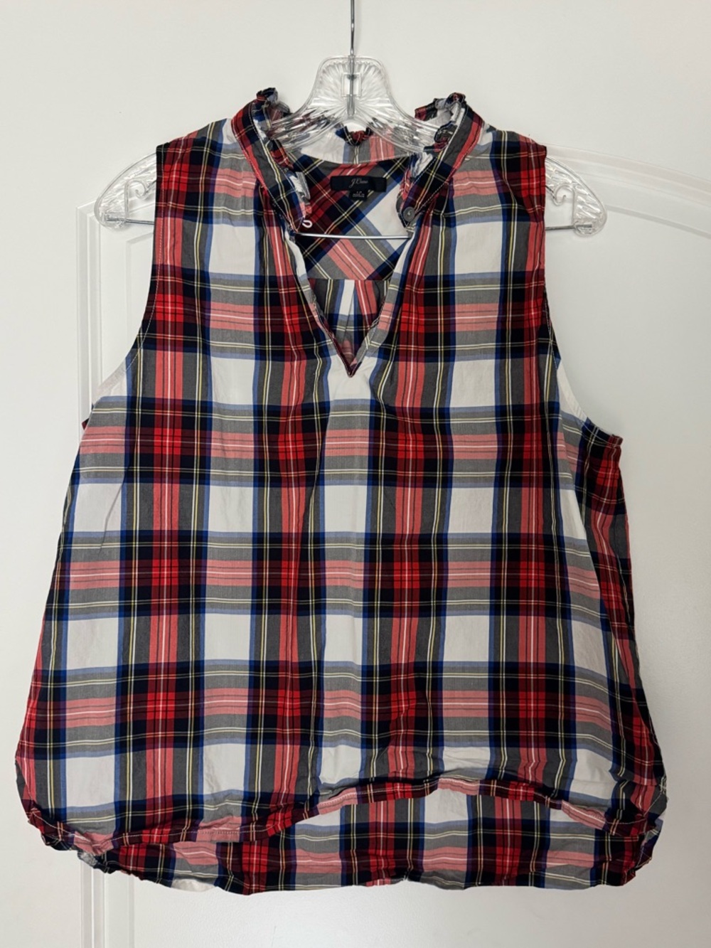 J.Crew Sleeveless Plaid V-Neck Top in Red and White